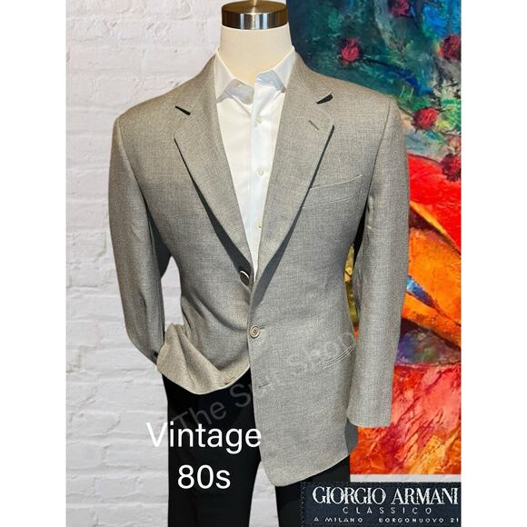 Vintage 80's Giorgio Armani Classico 42R Beige Gray Nailhead Sport Coat Blazer - Picture 15 of 15